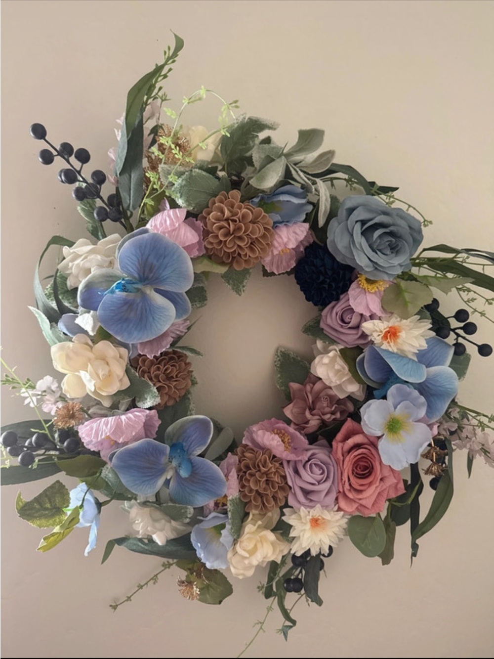 Elegant Blue & Pink Mixed Floral Wreath - Home Accents